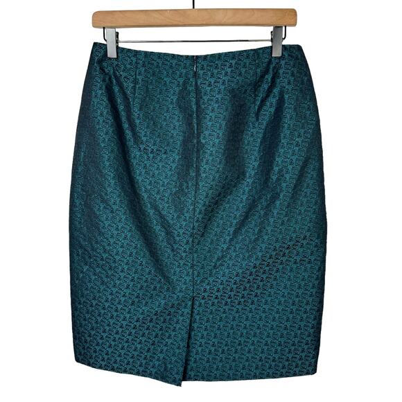 Doncaster Collection Teal & Black Textured Geometric Knee Length Pencil Skirt - Picture 2 of 7